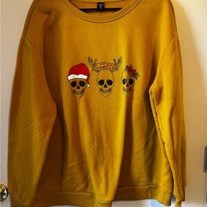 SHEIN Yellow Crewneck Sweater with Festive Skull Design